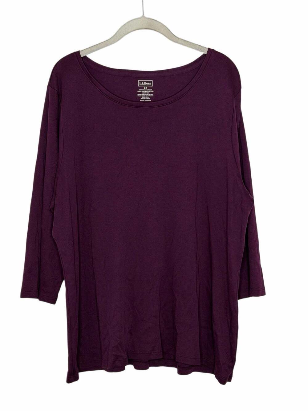 LL Bean Womens Maroon 3/4 Sleeve Shirt Pima Cotton Knit Capsule Size 2X